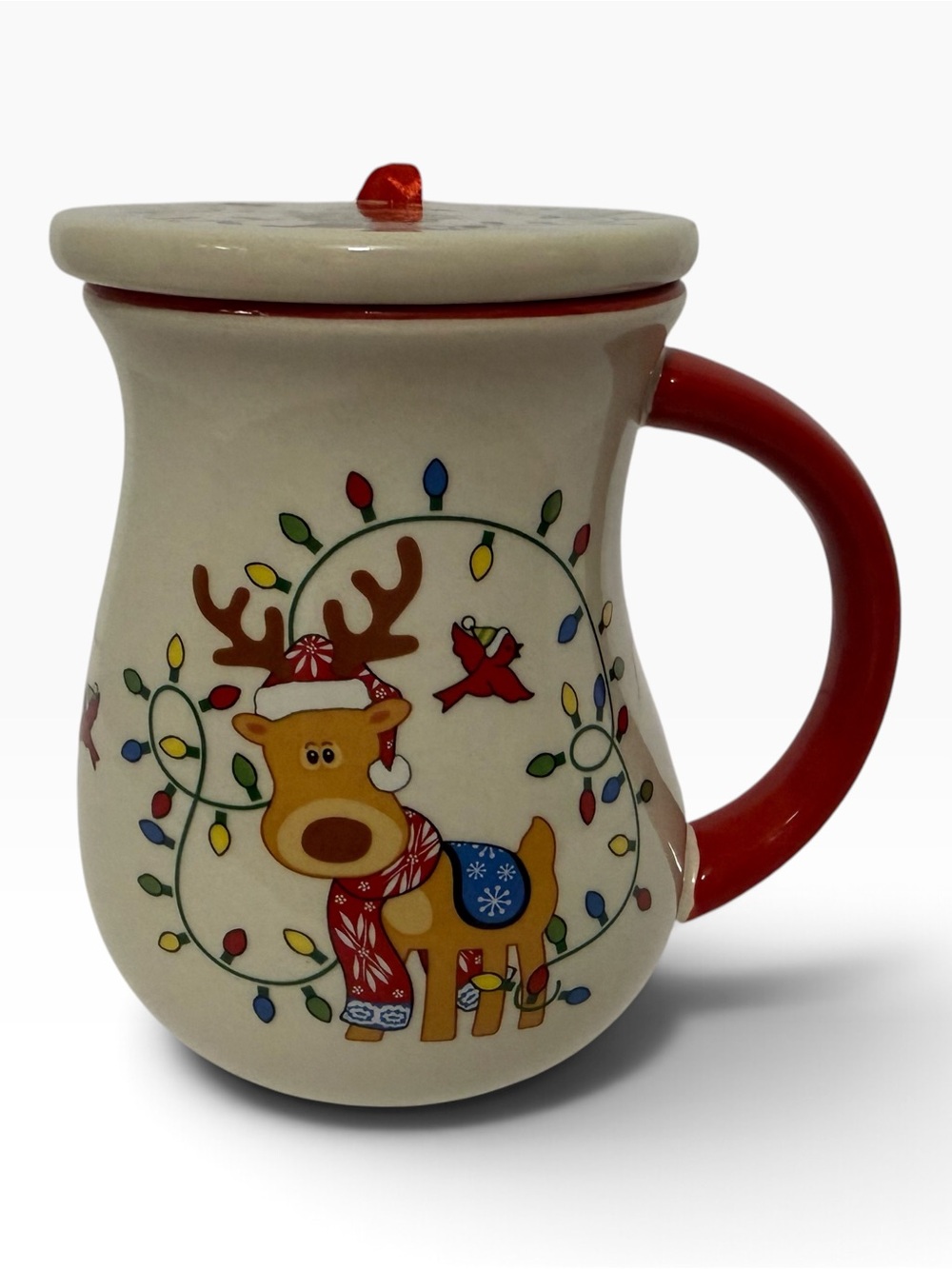 Temp-Tations Winter Whimsy Ceramic Christmas Mug with Two Sided Coaster Lid